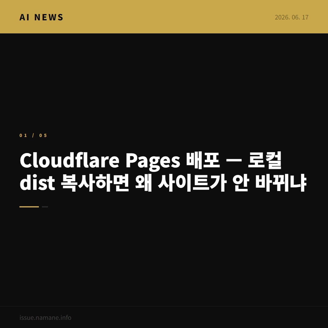 Cloudflare Pages 배포 — 로컬 dist 복사하면 왜 사이트가 안 바뀌냐